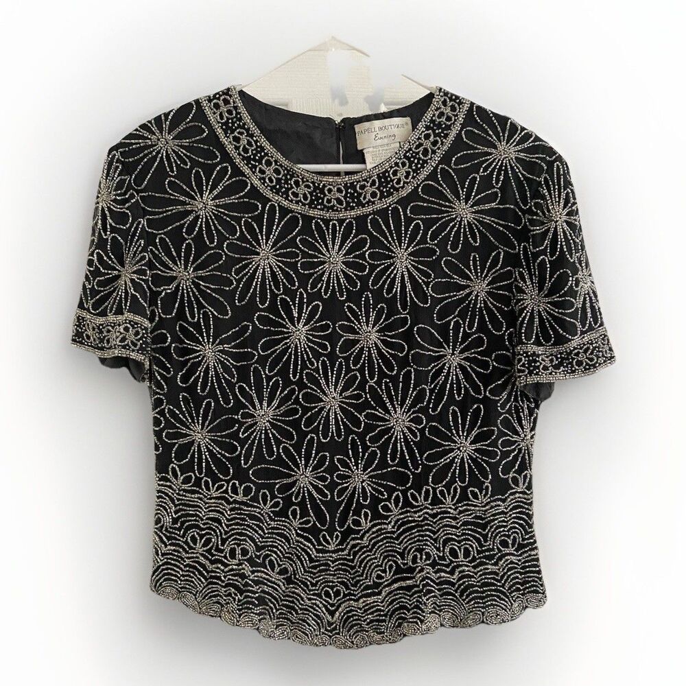 Adrianna Papell Black and Silver Embroidered Blouse